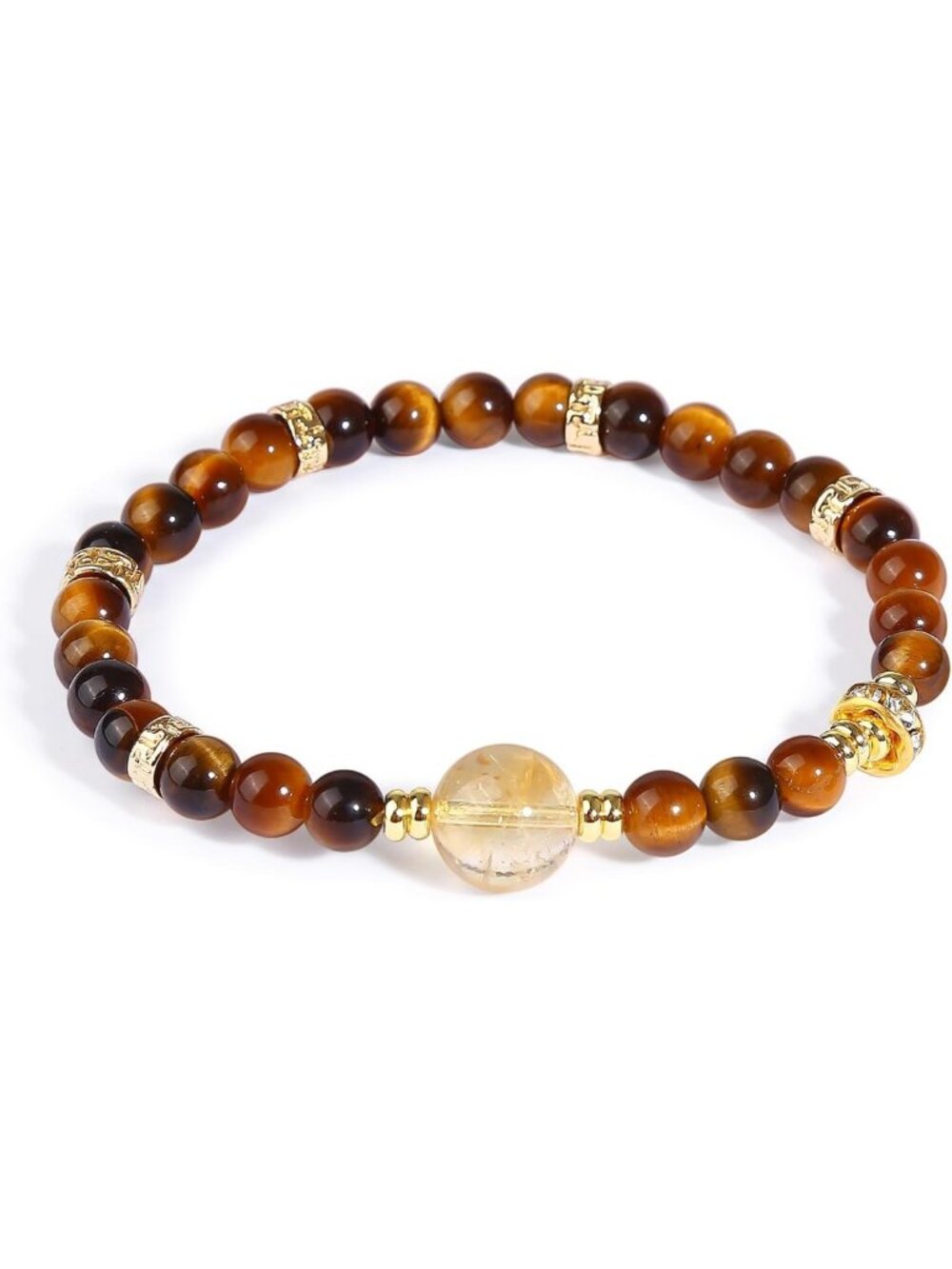Unisex Tiger Eye & Citrine Crystal Bead Bracelet - Healing Energy Jewelry